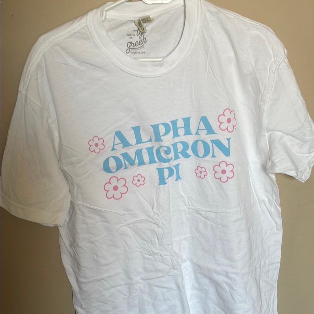 White Alpha Omicron Pi / AOII Comfort Colors T-Shirt Large